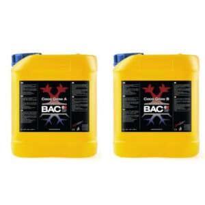 Zwei gelbe BAC-Behälter mit schwarzen Etiketten, EliteGrower