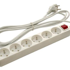 Extension cord with switch, 6 sockets, white, 5 m