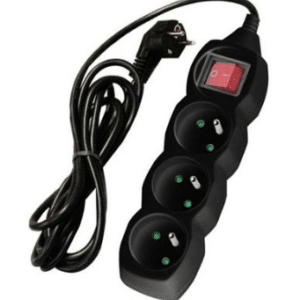 Extension cord with switch, 3 sockets, black, 1.5 m