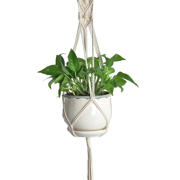 Hanging flower macrame 95cm with 3 beads 1 Hanging flower macrame 95cm with 3 beads