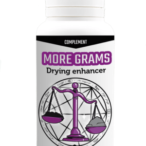 Flasche des More Grams Drying Enhancer mit violettem Skalenlogo, EliteGrower